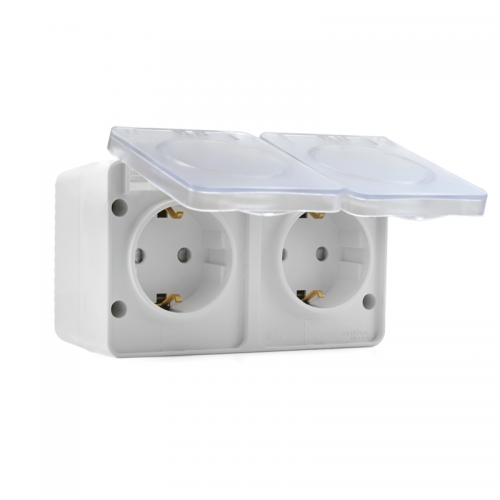 Розетка 2-м ОП AtlasDesign Profi54 16А IP54 250В с заземл. защ. шторки бел. SE ATN540126 ATN540126