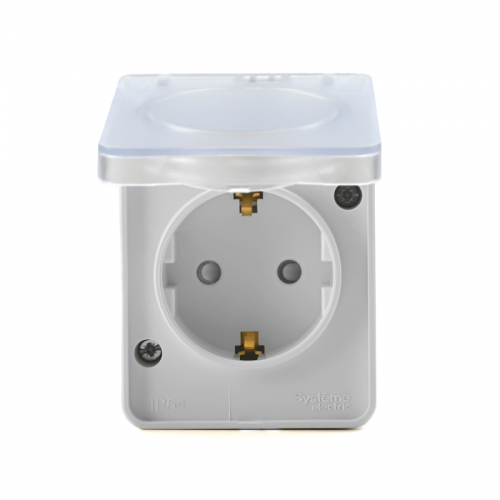 Розетка 1-м ОП AtlasDesign Profi54 16А IP54 250В с заземл. защ. шторки бел. SE ATN540145 ATN540145
