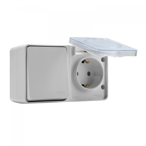 Блок ОП AtlasDesign Profi54 (розетка 16А 250В с заземл. защ. шторки + 1-кл. выкл. 10А) IP54 бел. SE ATN540170 ATN540170