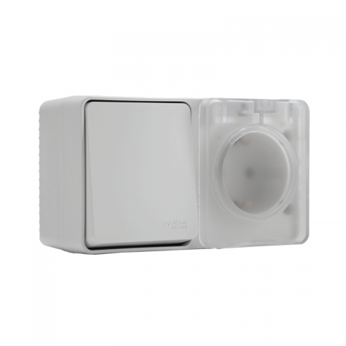 Блок ОП AtlasDesign Profi54 (розетка 16А 250В с заземл. защ. шторки + 1-кл. выкл. 10А) IP54 бел. SE ATN540170 ATN540170