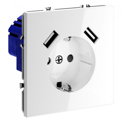 Розетка 1-м СП S70 16А с USB A+A с заземл. защ. шторки механизм бел. глянцевый Voltum VLS040401 VLS040401
