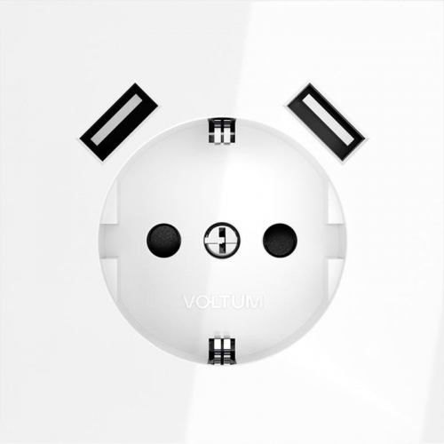 Розетка 1-м СП S70 16А с USB A+A с заземл. защ. шторки механизм бел. глянцевый Voltum VLS040401 VLS040401