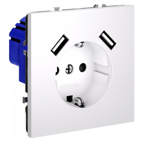 Розетка 1-м СП S70 16А с USB A+A с заземл. защ. шторки механизм бел. матов. Voltum VLS040402 VLS040402