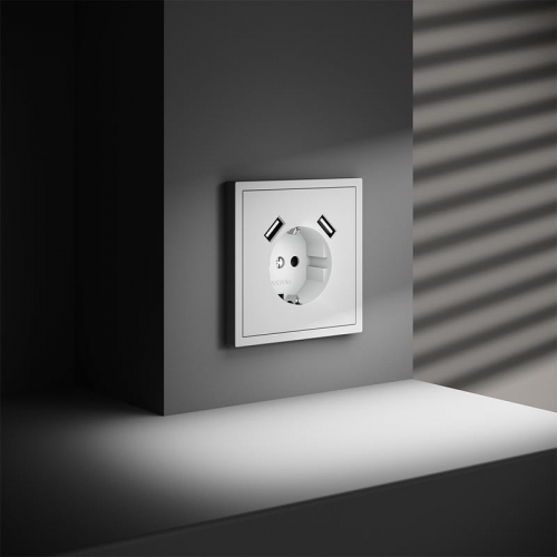Розетка 1-м СП S70 16А с USB A+A с заземл. защ. шторки механизм бел. матов. Voltum VLS040402 VLS040402