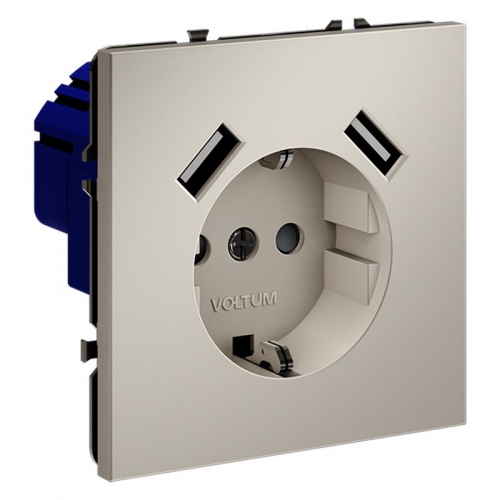 Розетка 1-м СП S70 16А с USB A+A с заземл. защ. шторки механизм кашемир Voltum VLS040403 VLS040403