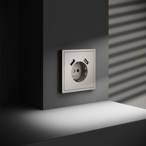 Розетка 1-м СП S70 16А с USB A+A с заземл. защ. шторки механизм кашемир Voltum VLS040403 VLS040403