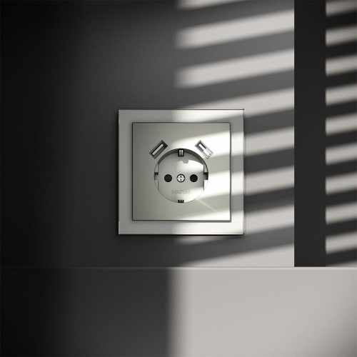 Розетка 1-м СП S70 16А с USB A+A с заземл. защ. шторки механизм сталь Voltum VLS040405 VLS040405