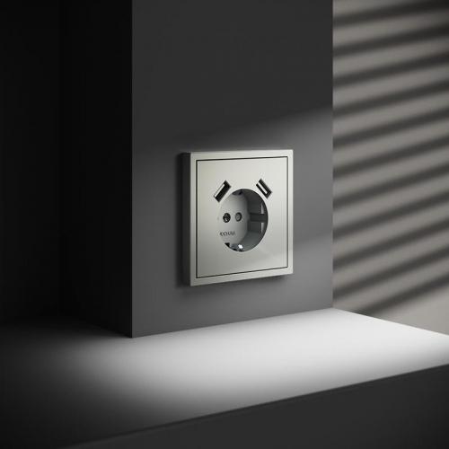 Розетка 1-м СП S70 16А с USB A+A с заземл. защ. шторки механизм сталь Voltum VLS040405 VLS040405