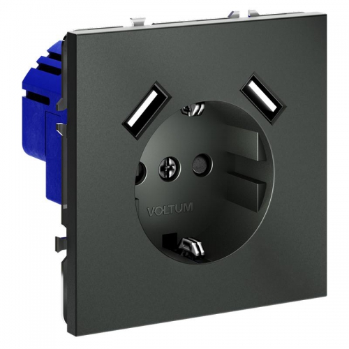 Розетка 1-м СП S70 16А с USB A+A с заземл. защ. шторки механизм титан Voltum VLS040406 VLS040406