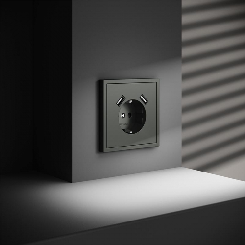 Розетка 1-м СП S70 16А с USB A+A с заземл. защ. шторки механизм титан Voltum VLS040406 VLS040406