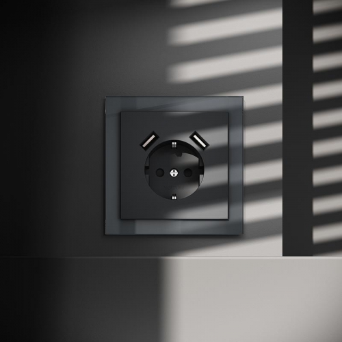 Розетка 1-м СП S70 16А с USB A+A с заземл. защ. шторки механизм графит Voltum VLS040407 VLS040407
