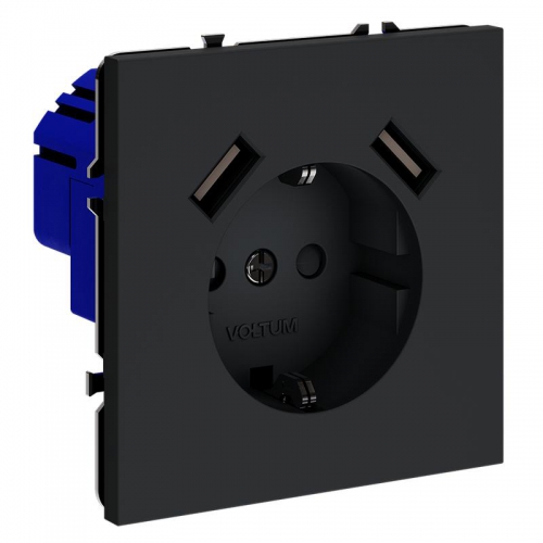Розетка 1-м СП S70 16А с USB A+A с заземл. защ. шторки механизм графит Voltum VLS040407 VLS040407
