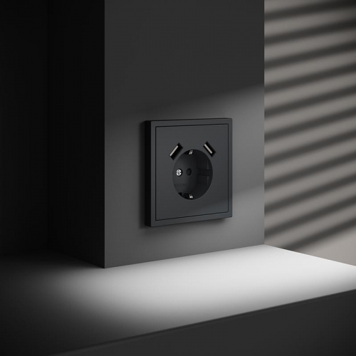 Розетка 1-м СП S70 16А с USB A+A с заземл. защ. шторки механизм графит Voltum VLS040407 VLS040407