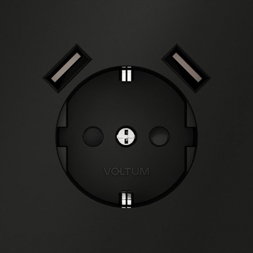 Розетка 1-м СП S70 16А с USB A+A с заземл. защ. шторки механизм черн. матов. Voltum VLS040408 VLS040408