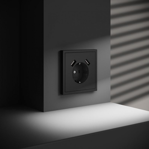 Розетка 1-м СП S70 16А с USB A+A с заземл. защ. шторки механизм черн. матов. Voltum VLS040408 VLS040408