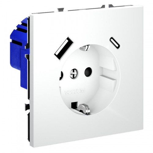 Розетка 1-м СП S70 16А с USB A+С с заземл. защ. шторки механизм бел. матов. Voltum VLS040502 VLS040502