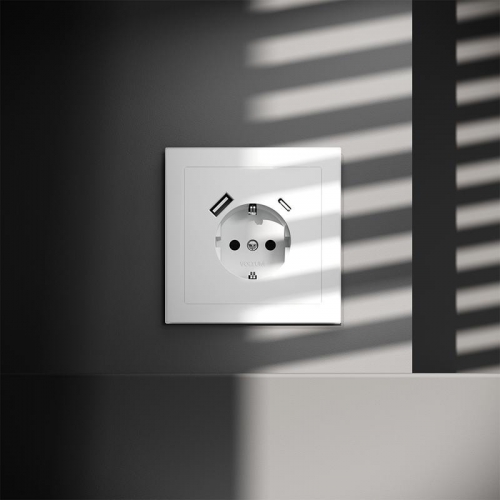 Розетка 1-м СП S70 16А с USB A+С с заземл. защ. шторки механизм бел. матов. Voltum VLS040502 VLS040502