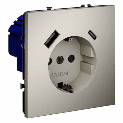 Розетка 1-м СП S70 16А с USB A+С с заземл. защ. шторки механизм кашемир Voltum VLS040503 VLS040503
