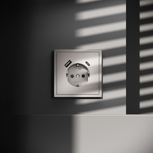 Розетка 1-м СП S70 16А с USB A+С с заземл. защ. шторки механизм кашемир Voltum VLS040503 VLS040503