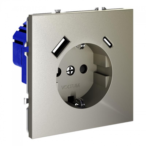 Розетка 1-м СП S70 16А с USB A+С с заземл. защ. шторки механизм шелк Voltum VLS040504 VLS040504