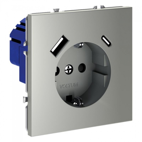 Розетка 1-м СП S70 16А с USB A+С с заземл. защ. шторки механизм сталь Voltum VLS040505 VLS040505
