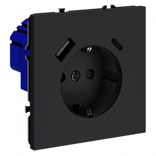 Розетка 1-м СП S70 16А с USB A+С с заземл. защ. шторки механизм графит Voltum VLS040507 VLS040507