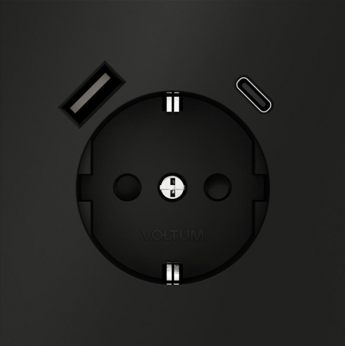 Розетка 1-м СП S70 16А с USB A+С с заземл. защ. шторки механизм черн. матов. Voltum VLS040508 VLS040508