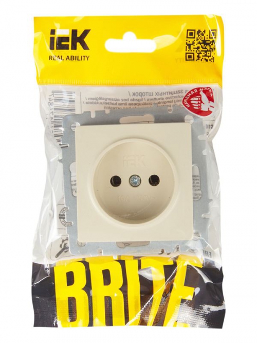 Розетка BRITE РС10-1-0-БрКр 10А без заземл. без защ. шторок беж. IEK BR-R10-10-K10 BR-R10-10-K10