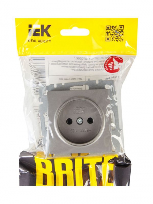 Розетка 1-м СП BRITE РС10-1-0-БрС 10А без заземл. без защ. шторок сталь IEK BR-R10-10-K46 BR-R10-10-K46
