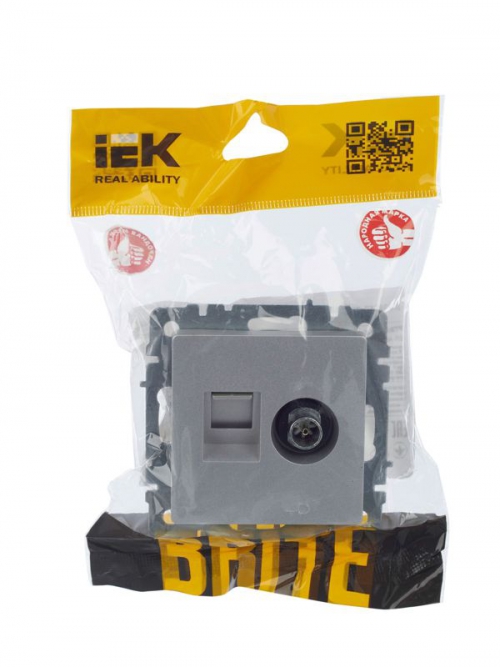 Розетка компьютерная + телевизионная 2-м Brite РТВ/РК12-БрА RJ45 кат.5E + TV алюм. IEK BR-AK20-1-K47 BR-AK20-1-K47