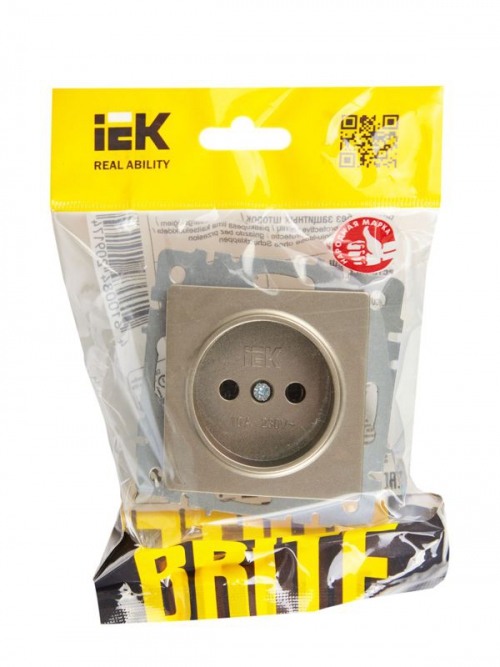Розетка BRITE РС10-1-0-БрШ 10А без заземл. без защ. шторок шампань IEK BR-R10-10-K37 BR-R10-10-K37