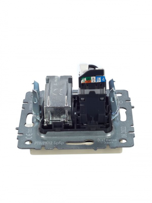 Розетка компьютерная + телевизионная 2-м Brite РТВ/РК12-БрКр RJ45 кат.5E + TV беж. IEK BR-AK20-1-K10 BR-AK20-1-K10