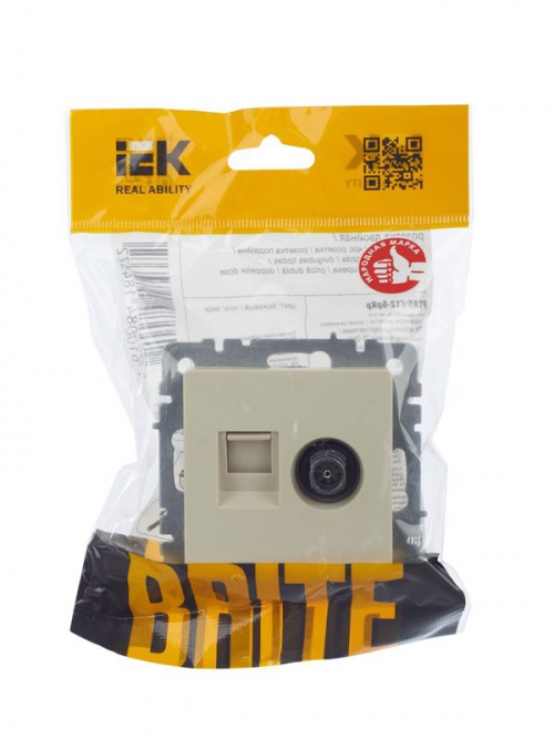 Розетка компьютерная + телевизионная 2-м Brite РТВ/РК12-БрКр RJ45 кат.5E + TV беж. IEK BR-AK20-1-K10 BR-AK20-1-K10
