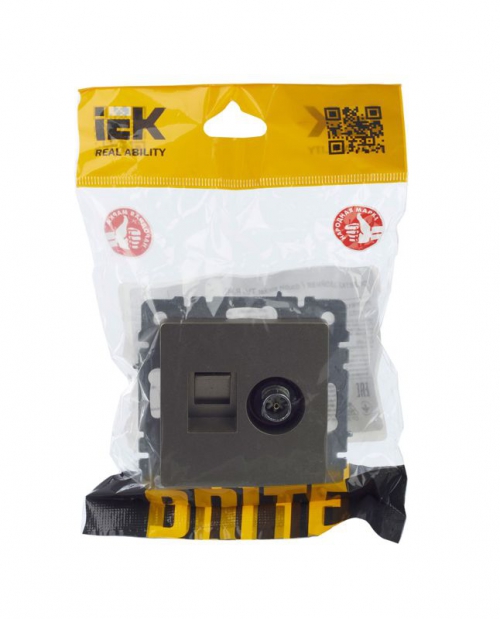 Розетка компьютерная + телевизионная 2-м Brite РТВ/РК12-БрШ RJ45 кат.5E + TV шампань IEK BR-AK20-1-K37 BR-AK20-1-K37