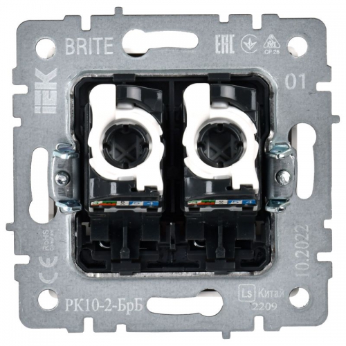 Розетка компьютерная двойная СП RJ45 кат.5E BRITE РК10-2-БрБ бел. IEK BR-K20-1-K01 BR-K20-1-K01