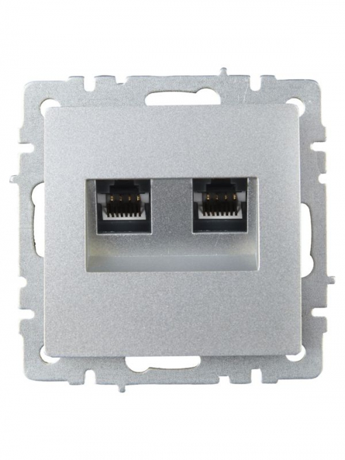 Розетка компьютерная двойная СП RJ45 кат.5E BRITE РК10-2-БрА алюм. IEK BR-K20-1-K47 BR-K20-1-K47