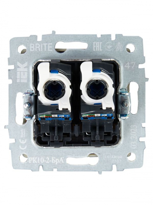 Розетка компьютерная двойная СП RJ45 кат.5E BRITE РК10-2-БрА алюм. IEK BR-K20-1-K47 BR-K20-1-K47