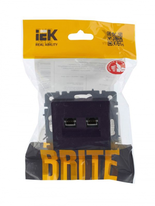 Розетка компьютерная двойная СП RJ45 кат.5E BRITE РК10-2-БрЧ черн. IEK BR-K20-1-K02 BR-K20-1-K02