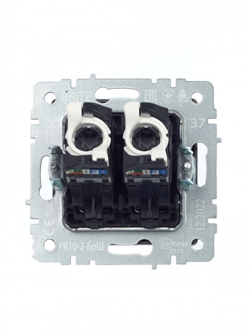 Розетка компьютерная двойная СП RJ45 кат.5E BRITE РК10-2-БрШ шампань IEK BR-K20-1-K37 BR-K20-1-K37