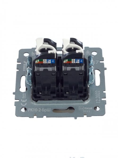 Розетка компьютерная двойная СП RJ45 кат.5E BRITE РК10-2-БрШ шампань IEK BR-K20-1-K37 BR-K20-1-K37