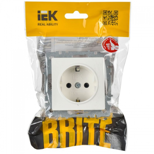 Розетка BRITE РС14-1-0-БрБ 16А с заземл. защ. шторки бел. IEK BR-R14-16-K01 BR-R14-16-K01