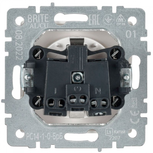 Розетка BRITE РС14-1-0-БрБ 16А с заземл. защ. шторки бел. IEK BR-R14-16-K01 BR-R14-16-K01