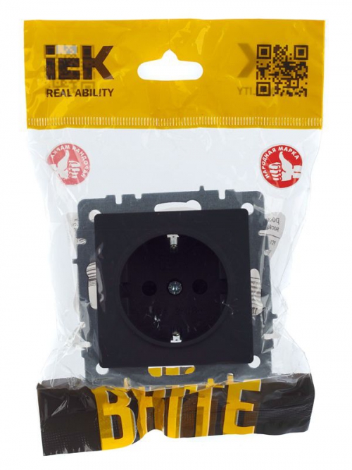 Розетка 1-м СП BRITE РС14-1-0-БрГ 16А с заземл. защ. шторки графит IEK BR-R14-16-K53 BR-R14-16-K53