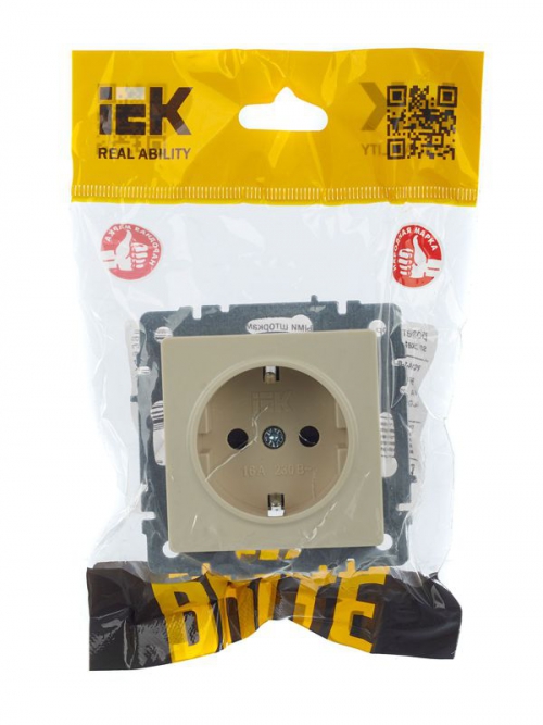 Розетка BRITE РС14-1-0-БрКр 16А с заземл. защ. шторки беж. IEK BR-R14-16-K10 BR-R14-16-K10