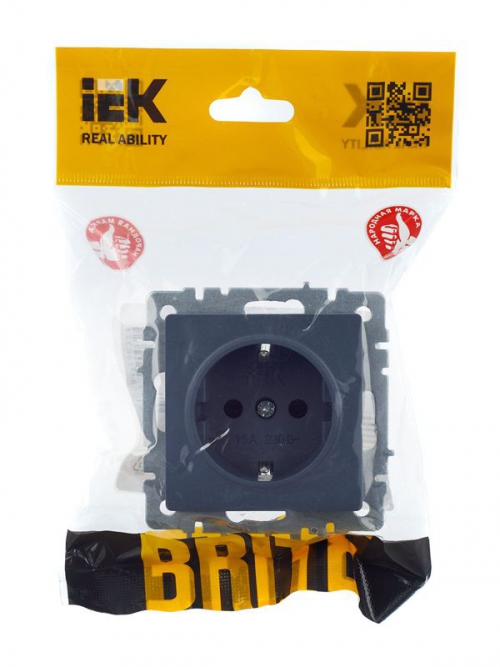 Розетка 1-м СП BRITE РС14-1-0-БрМ 16А с заземл. защ. шторки маренго IEK BR-R14-16-K35 BR-R14-16-K35