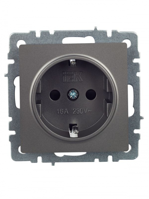 Розетка 1-м СП BRITE РС14-1-0-БрС 16А с заземл. защ. шторки сталь IEK BR-R14-16-K46 BR-R14-16-K46
