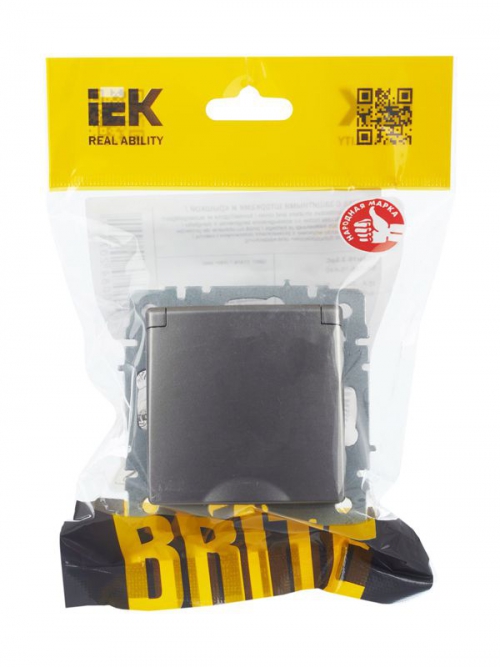 Розетка BRITE РСбш10-3-БрС 16А IP20 с заземл. защ. шторки с крышкой сталь IEK BR-R16-16-K46 BR-R16-16-K46