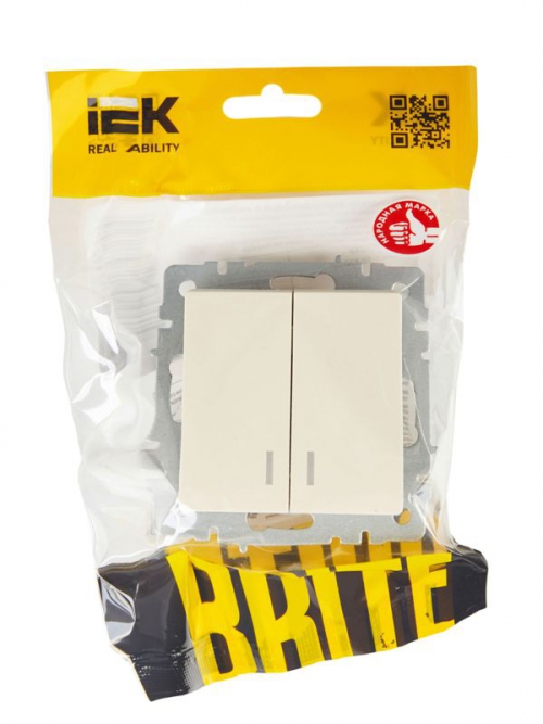 Выключатель 2-кл. СП BRITE ВС10-2-1-БрКр 10А с инд. беж. IEK BR-V20-1-10-K10 BR-V20-1-10-K10