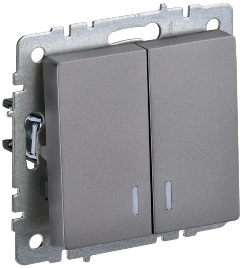 Выключатель 2-кл. СП BRITE ВС10-2-1-БрС 10А с инд. сталь IEK BR-V20-1-10-K46 BR-V20-1-10-K46