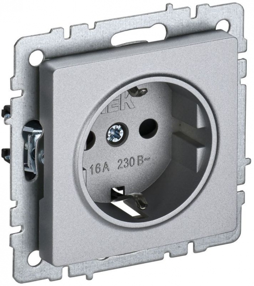 Розетка BRITE РС11-1-0-БрА 16А с заземл. без защ. шторки алюм. IEK BR-R11-16-K47 BR-R11-16-K47
